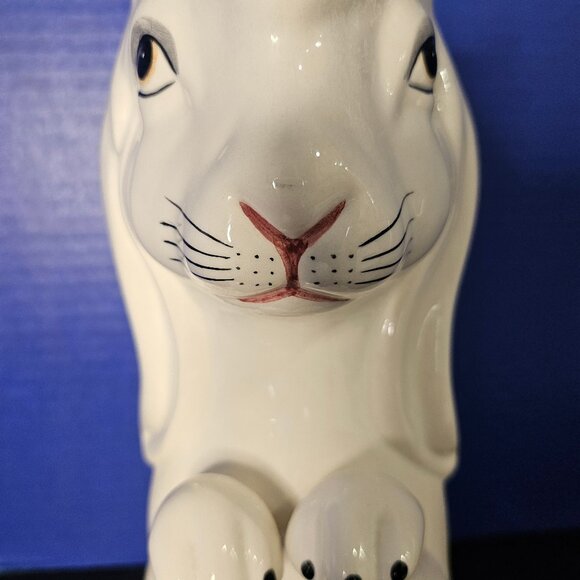 Tall Moltahedeh Rabbit Pitcher 1950s Portugal Hand Painted Bunny Green Leaf Hand - Picture 4 of 15